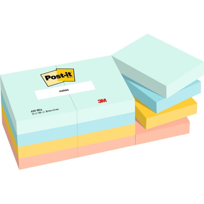 Pack de 12 Notes Autocollantes Post-it Couleurs Beach - 100 Feuilles par Bloc