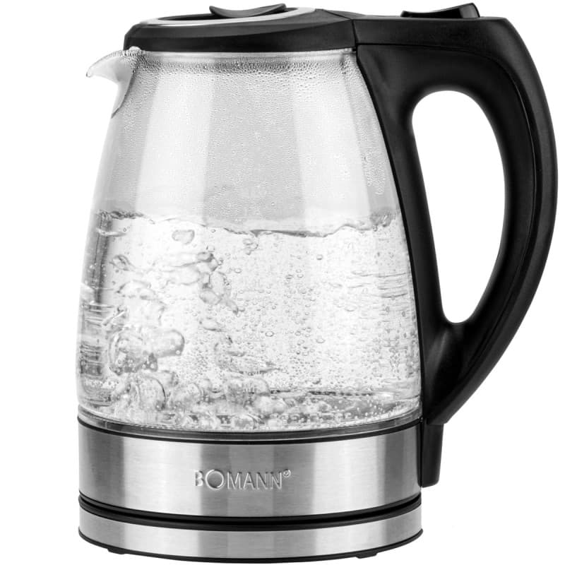 Bouilloire Électrique en Verre Bomann 1,7 L - Design Chrome avec Base à 360°