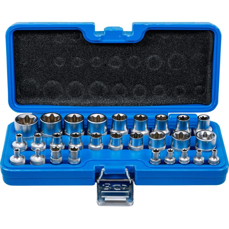 Jeu de douilles BGS 70099, 28 pièces, profil E, 6,3 mm et 12,5 mm