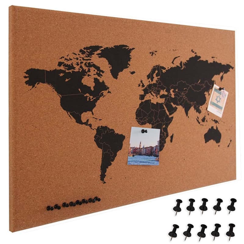 Tableau d'affichage en liège avec carte du monde - BAKAJI
