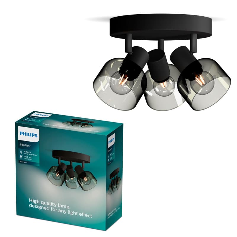 Plafonnier Philips Sleet Spot 3 Têtes Noir avec Installation Facile