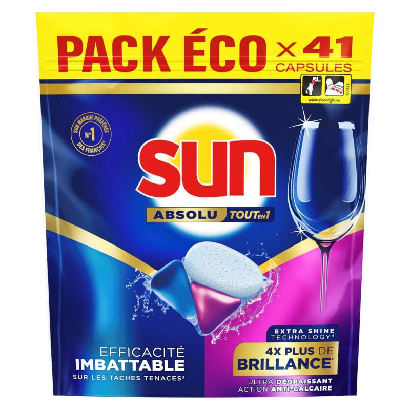 Pastilles Lave-Vaisselle Sun Absolu Brillance - 41 Lavages Efficaces