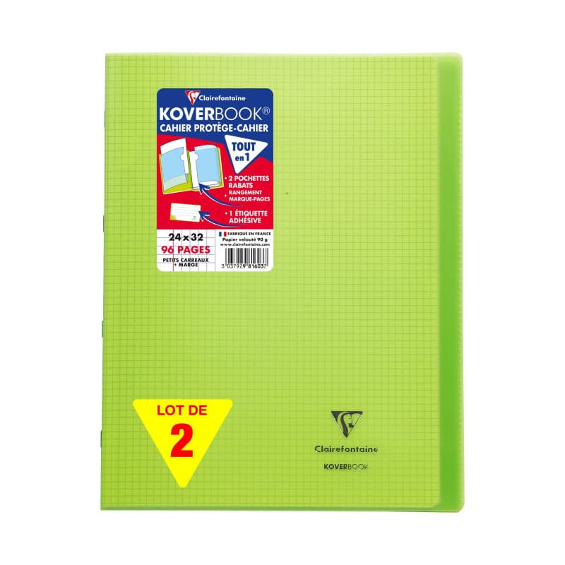 Lot de 2 Cahiers Agrafés Koverbook Verts - 24x32 cm - 96 Pages