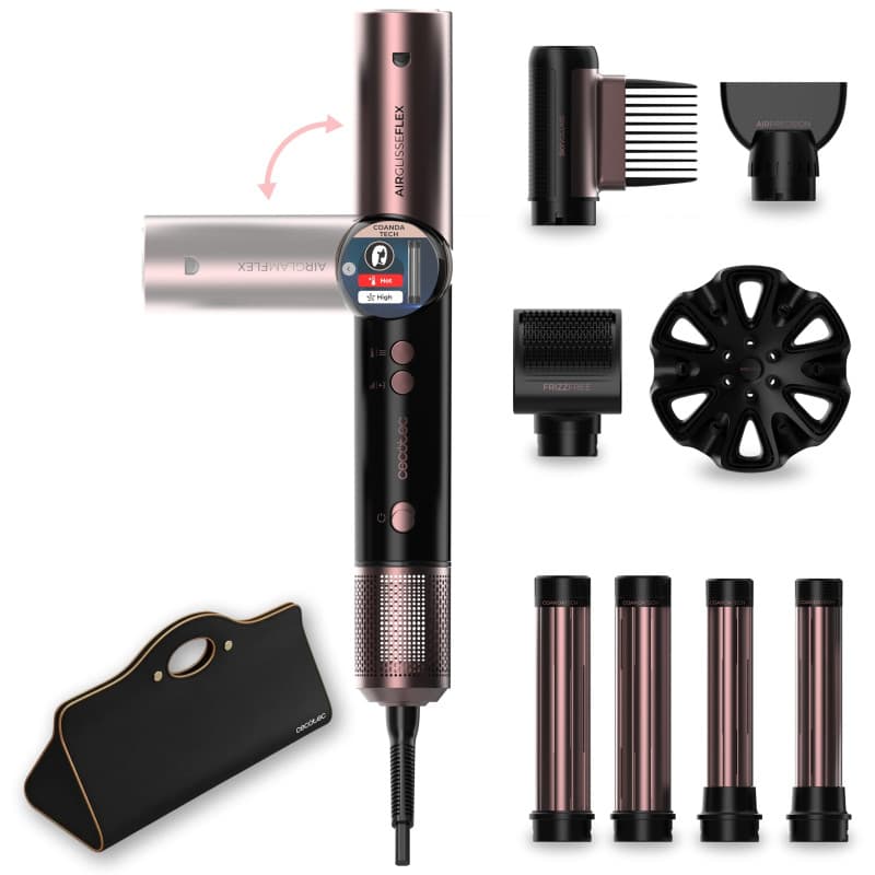 Cecotec Brosse Soufflante Multifonction AirGlam 8in1 Flex Noir