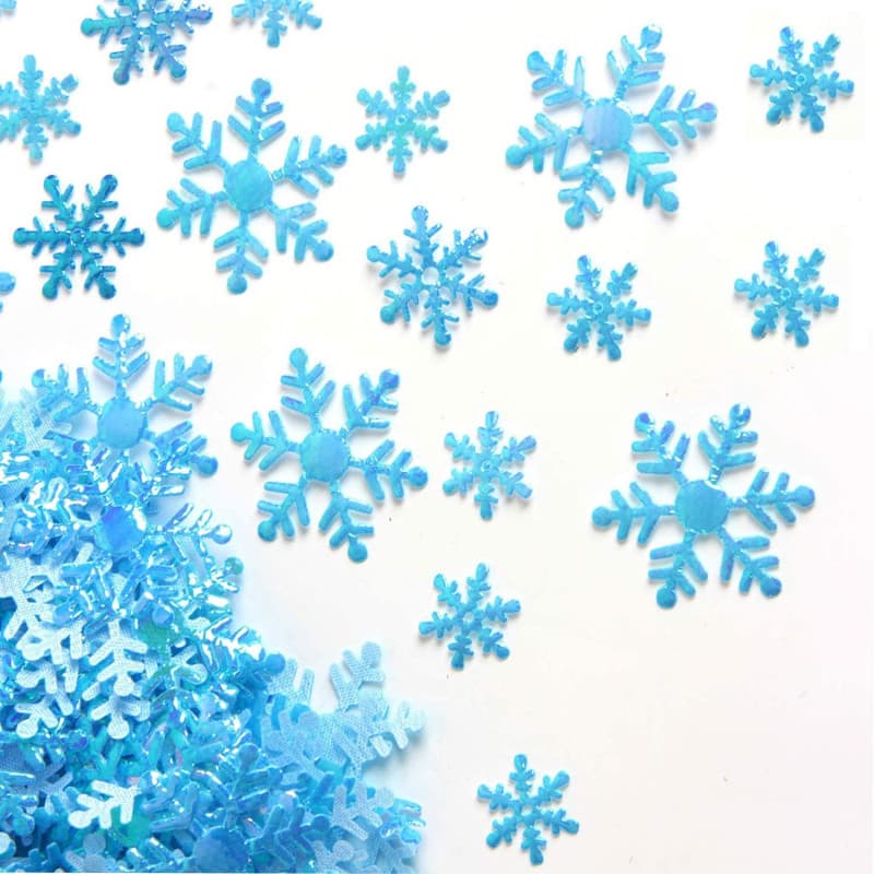 Lot de 800 confettis de Noël en flocons de neige bleus irisés