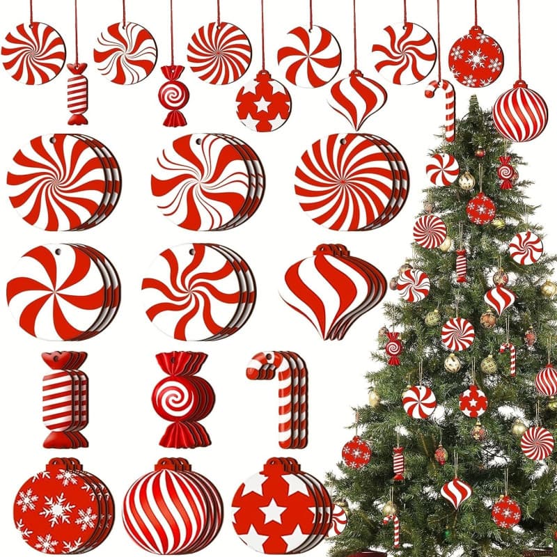Hitchuey Lot de 36 Décorations de Noël en Bois - Canes à Sucre et Menthe