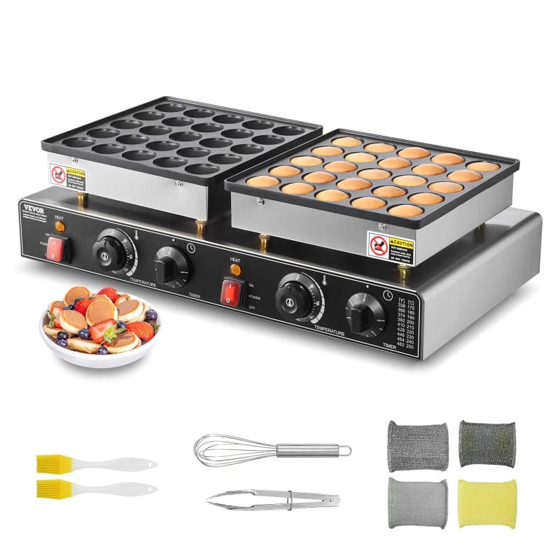 Mini-Crêpière Électrique VEVOR en Acier Inoxydable - 50 Pcs, 1800 W, Température Réglable