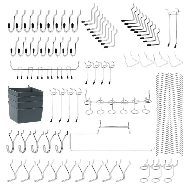 Ensemble de 113 Crochets et Accessoires pour Panneaux Perforés - Organisateur d'Outils Garage