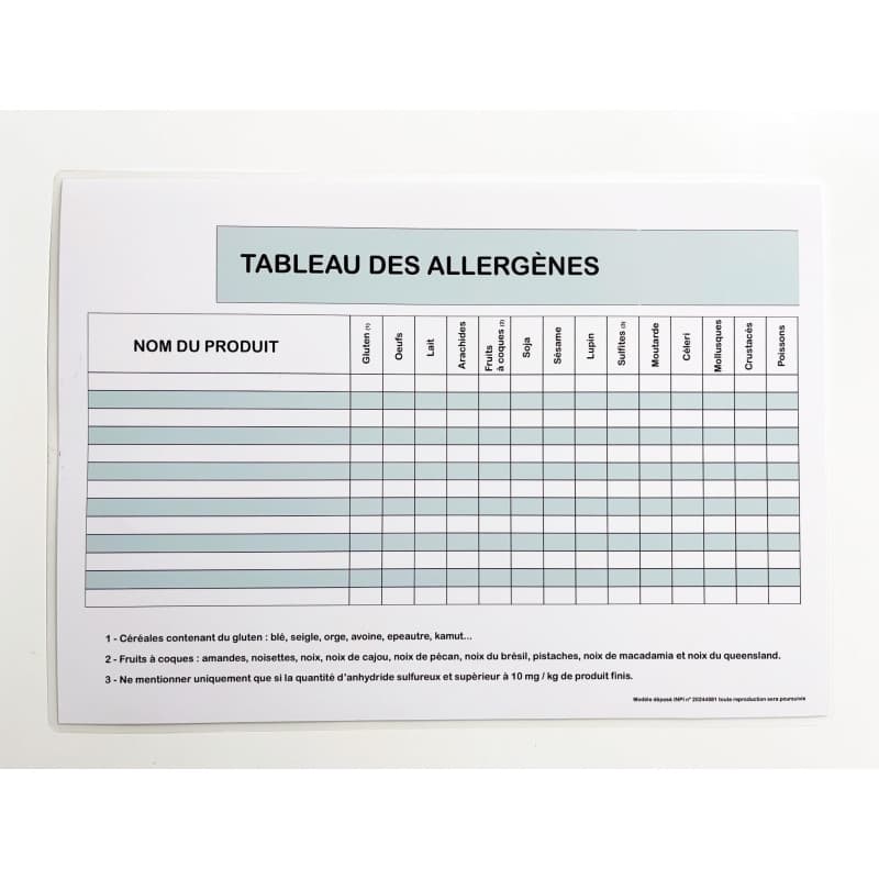 Tableau des Allergènes A4 Plastifié - Affichage Obligatoire pour Restauration