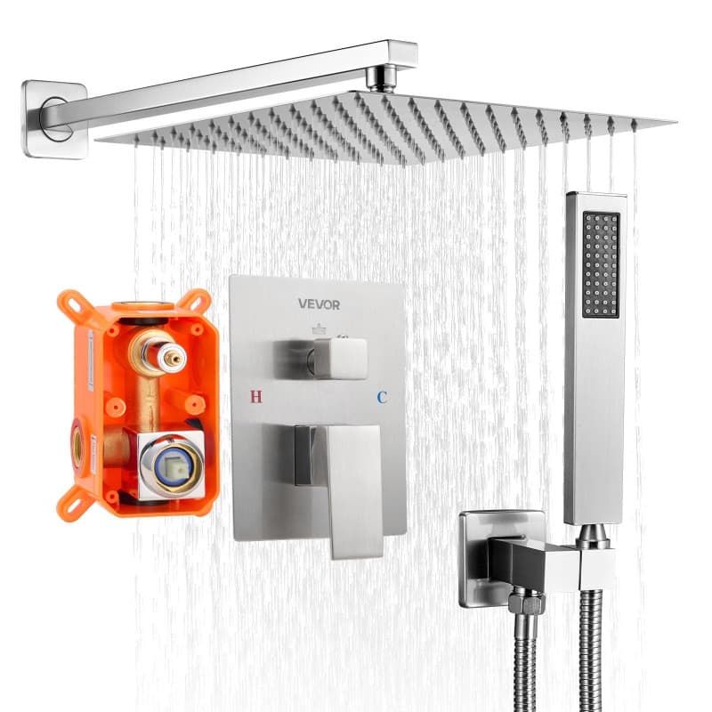 Ensemble de Robinetterie de Douche VEVOR avec Pommeau Carré et Douchette à Main