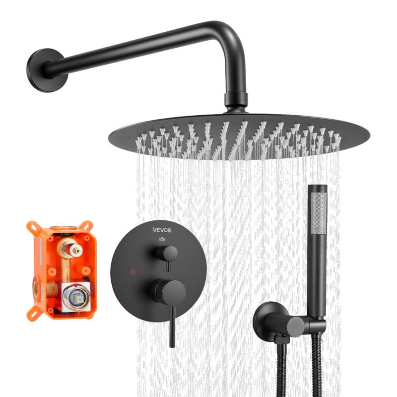 Ensemble de Douche VEVOR Noir Mat avec Pommeau Rond et Douchette à Main