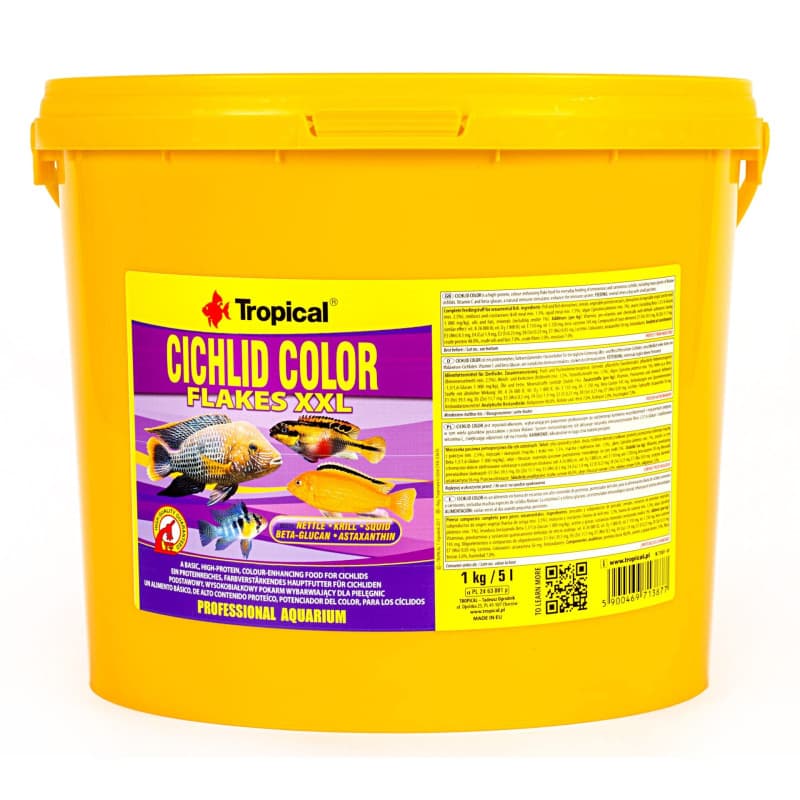 Nourriture Flocons pour Cichlidés Tropical - Riche en Protéines et Colorant Naturel 5L