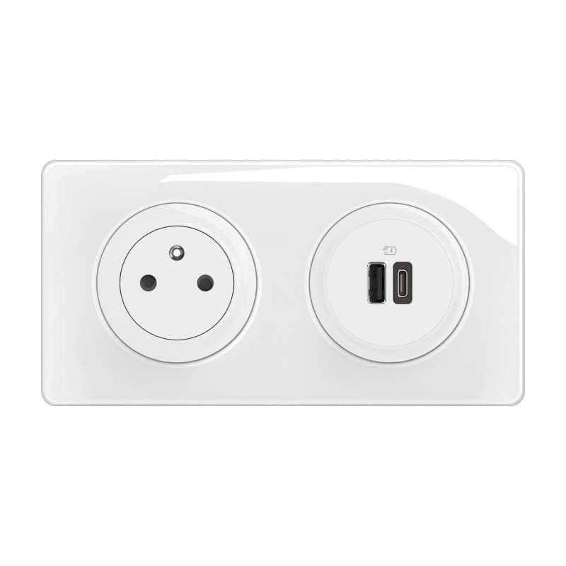 Prise Électrique Murale Céliane avec Double Chargeur USB - Blanc