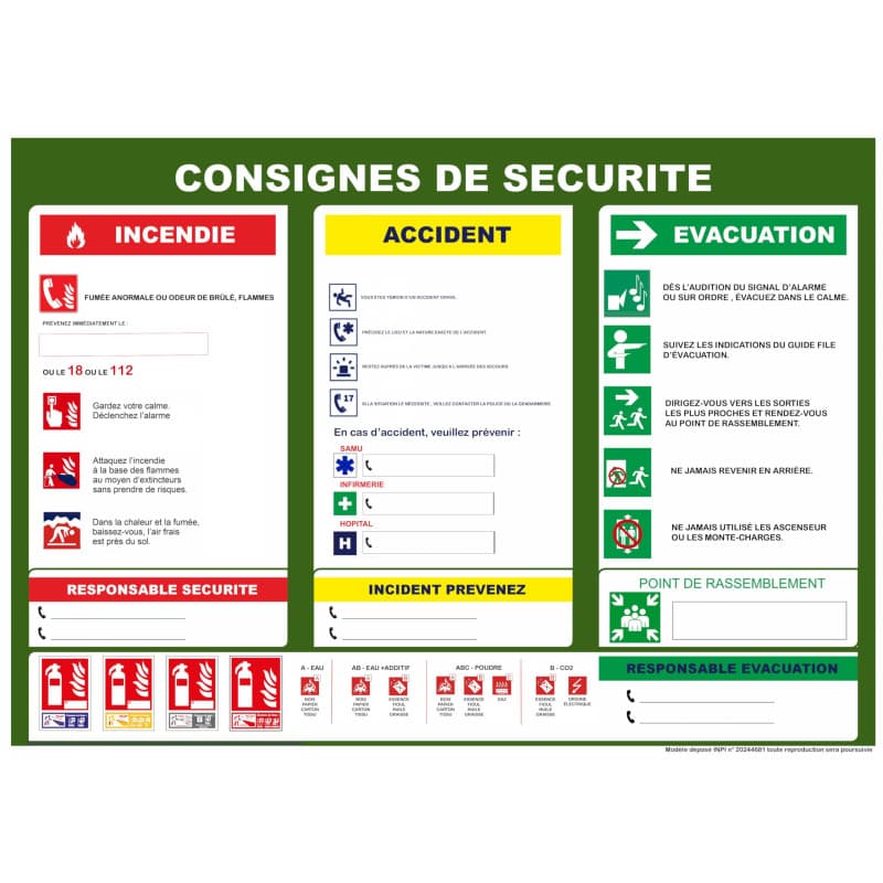 Affiche de Sécurité A4 Plastifiée - Consignes Vertes pour Entreprises