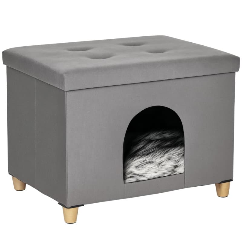 Maison de Chat Design PawHut avec Coussin Doux et Repose-Pieds - Gris
