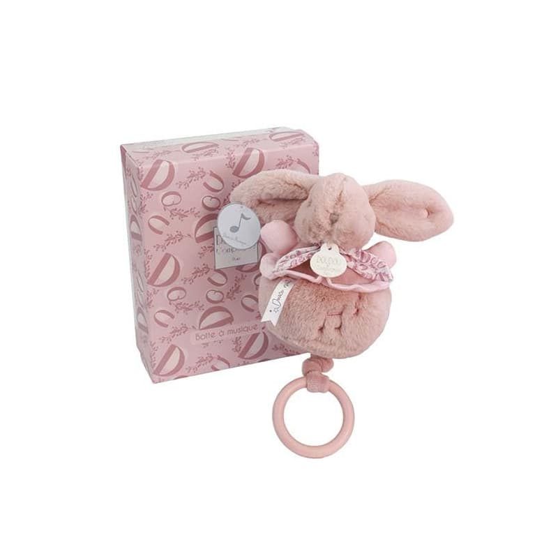 Boîte à Musique Lapin Doudou Rose - Peluche Musicale pour Bébé