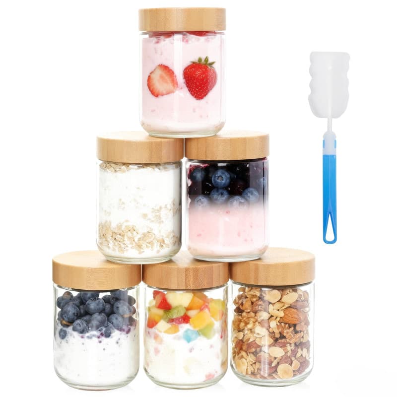Lot de 6 Pots en Verre Hermétiques 480ml pour Snacks et Puddings