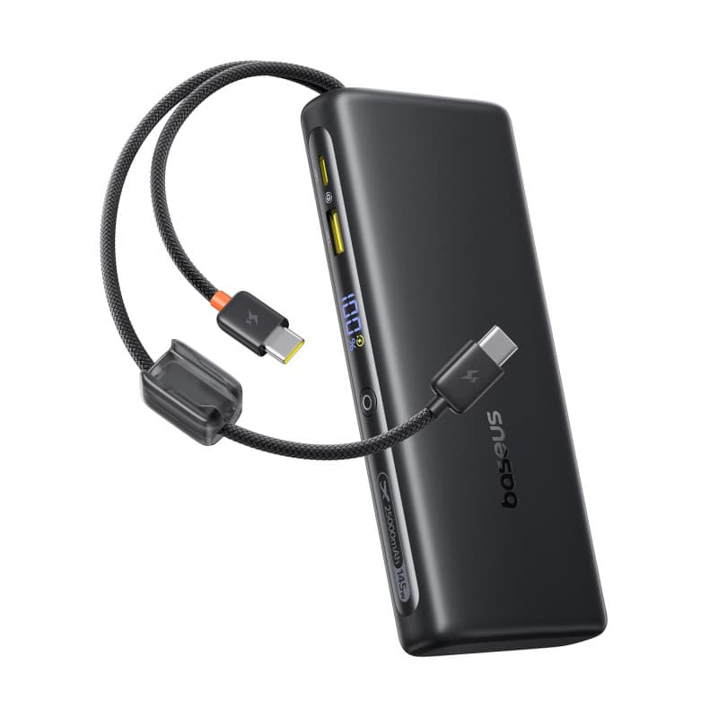 Baseus Powerbank 145W 25000mAh avec Câbles USB-C Intégrés - Charge Rapide pour Ordinateurs et Smartphones