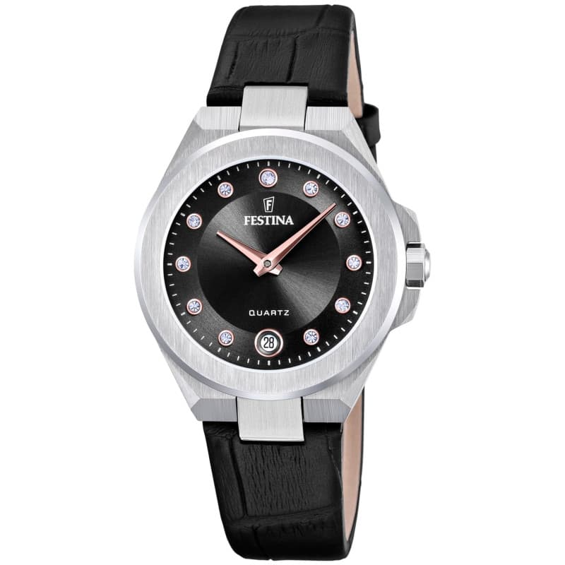 Montre Femme Festina Élégante en Cuir Noir - Modèle Vintage F20701/5