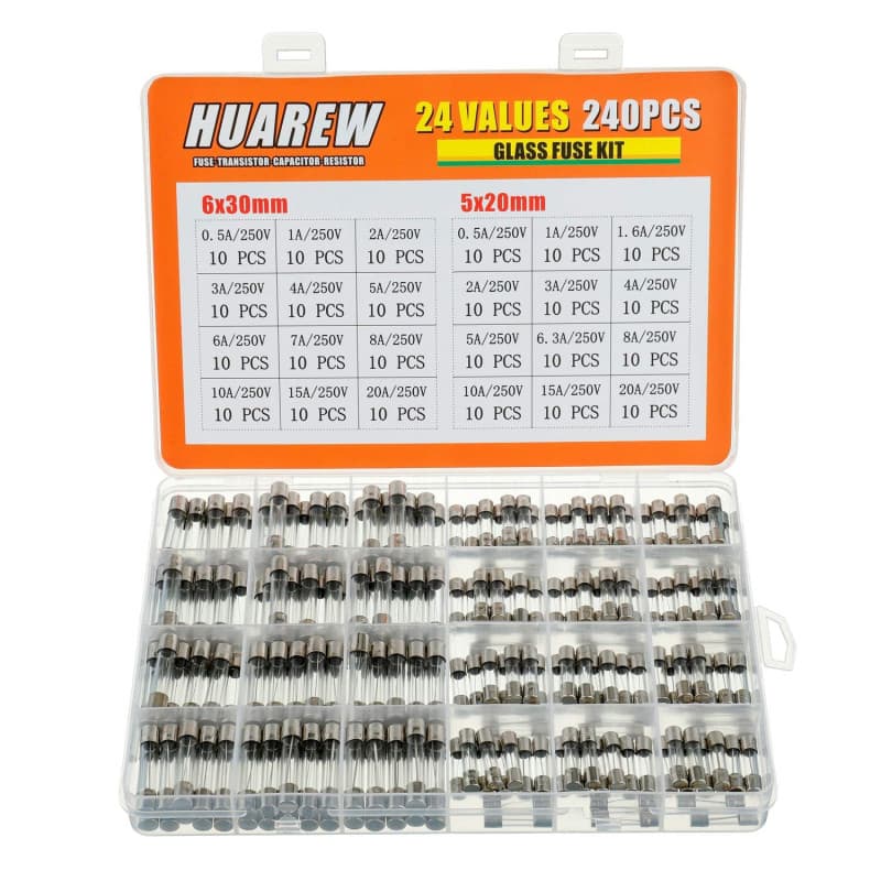 Kit de Fusibles en Verre HUAREW - 240 Pièces, 24 Valeurs, 250V