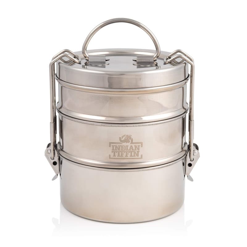 Boîte à Lunch Tiffin en Acier Inoxydable à 3 Niveaux - Indian-Tiffin