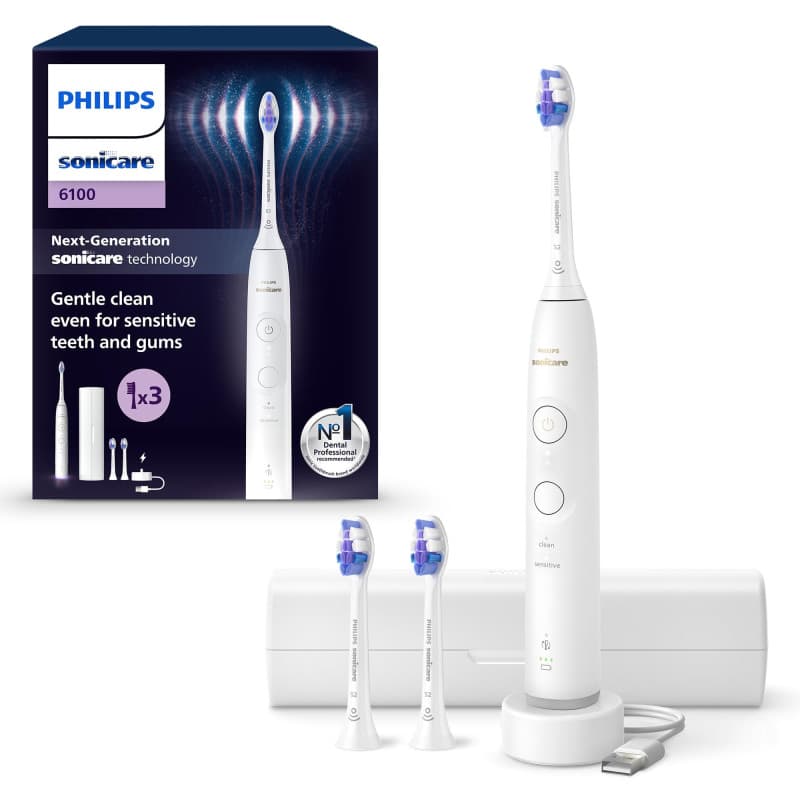 Philips Sonicare 6100 - Brosse à dents électrique avec mode doux et étui de voyage