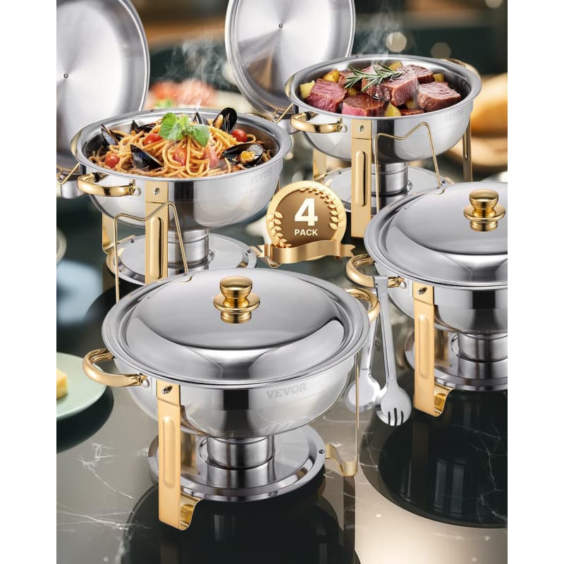 Réchaud Buffet VEVOR en Acier Inoxydable avec 4 Bacs et Couvercles