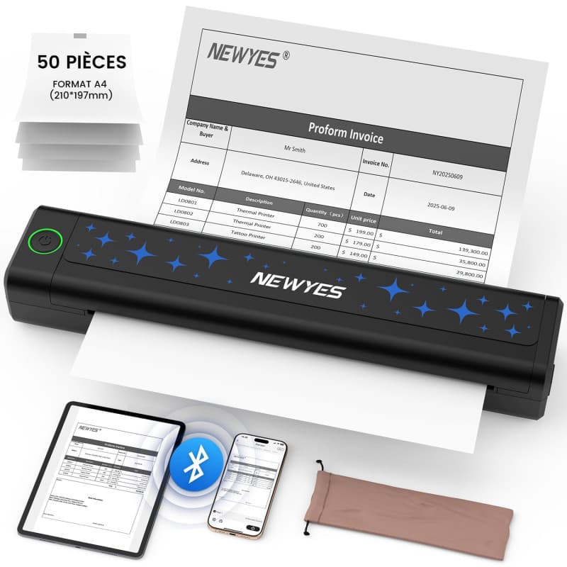 Imprimante Thermique Portable NEWYES - Sans Encre et Connectivité Bluetooth