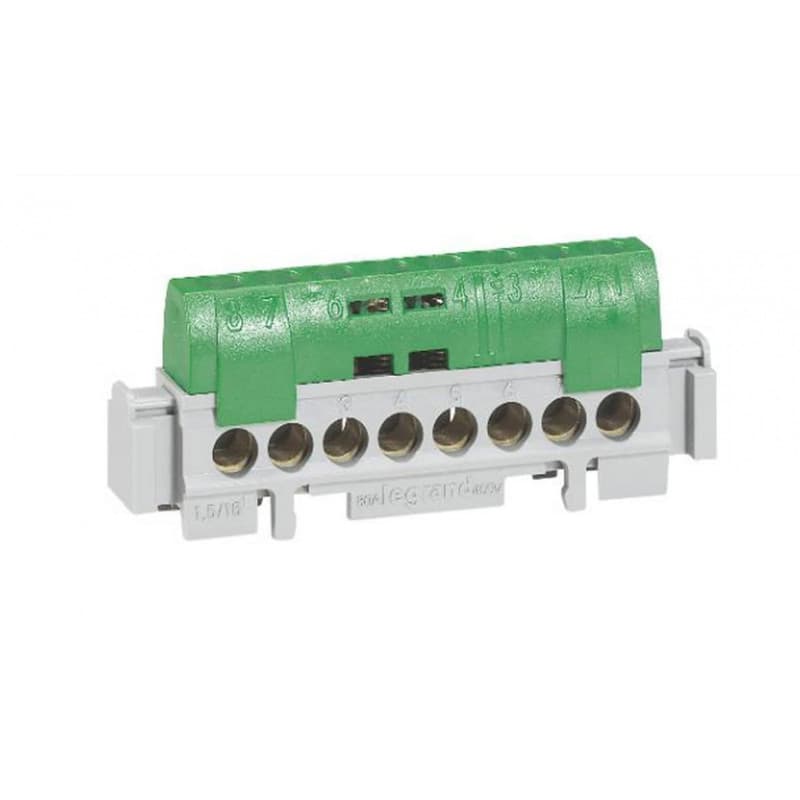 Bornier de Terre Legrand - 8 Bornes pour Câbles de 1,5 à 16 mm² - Vert