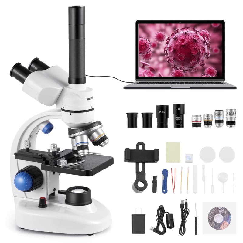 Microscope Trinoculaire Professionnel VEVOR avec Éclairage LED et Support de Téléphone