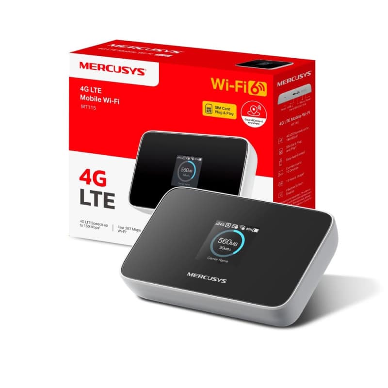Routeur Mobile 4G LTE Mercusys MT115 avec Wi-Fi 6 AX300 et Écran LCD