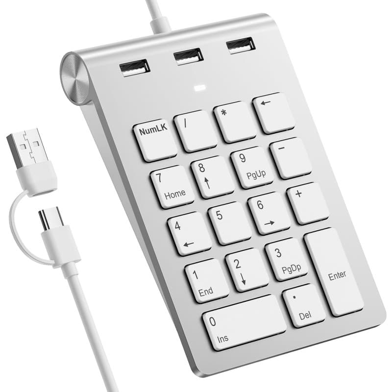 Pavé Numérique Filaire USB-C avec Hub USB Intégré - Idéal pour PC et Tablettes