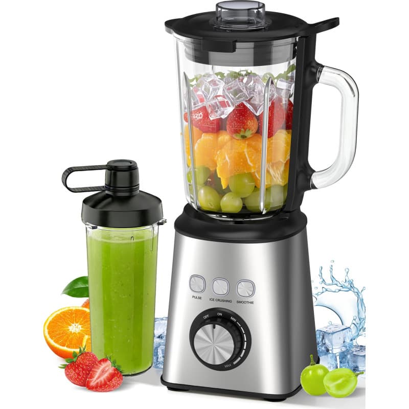 Blender Mixeur Haute Vitesse 1000W avec Bol en Verre 1,5L et Tasse 600ml