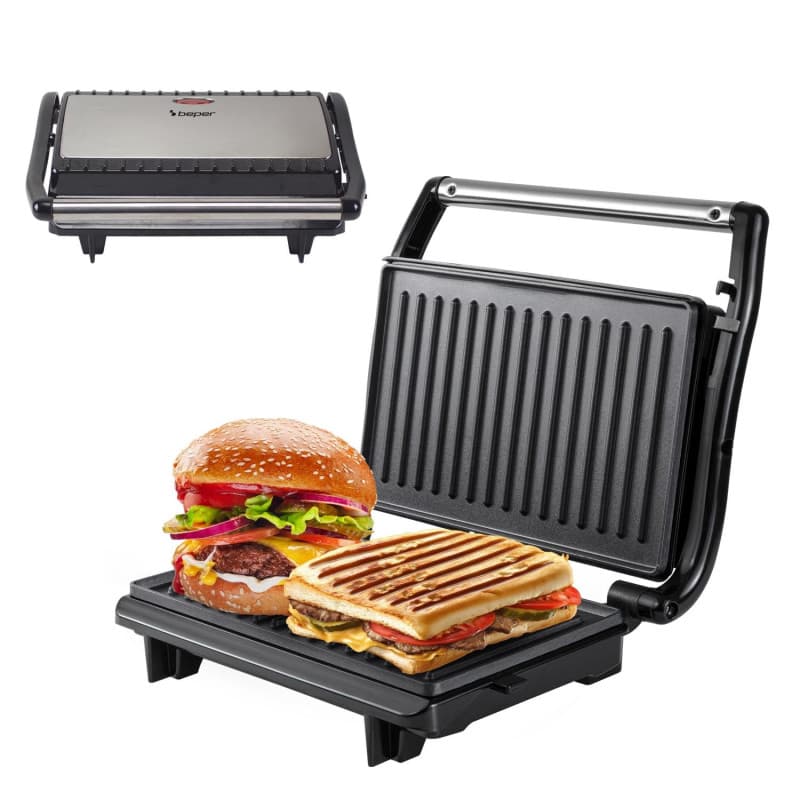 Gril Électrique Compact BEPER avec Plaques Antiadhésives pour Toasts et Sandwichs