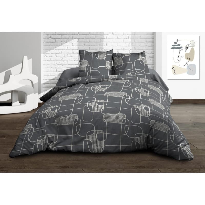 Parure de Lit 140x190 en Pur Coton - Gris Linea avec Taies d'Oreiller