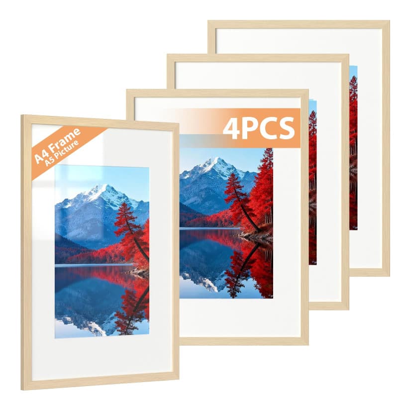 Alyvisun Lot de 4 Cadres Photo A4 en Bois - Affichage Horizontal et Vertical