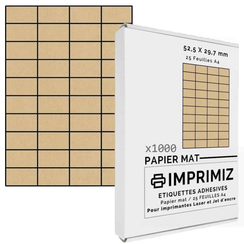 Pack de 1000 Étiquettes Autocollantes Kraft Naturel A4 - 25 Feuilles