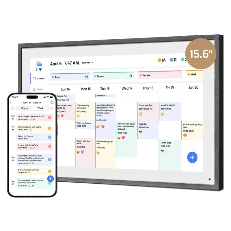 Calendrier Numérique Dragon Touch 15,6" - Agenda Familial Électronique Noir
