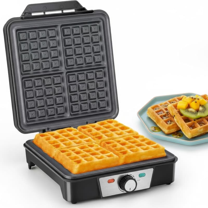 Gaufrier Professionnel Romon 1200W - Mini Gaufrier Multifonction avec Température Réglable