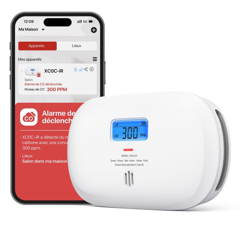 Détecteur de Monoxyde de Carbone Connecté X-Sense avec Affichage LCD