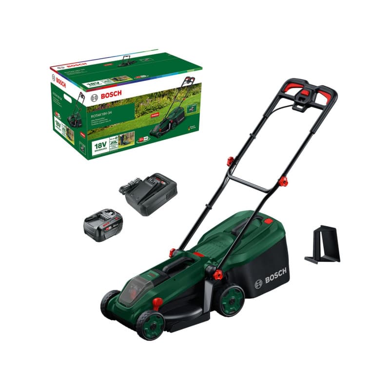 Tondeuse à Gazon Sans-Fil Bosch ROTAK18V-34 avec Batterie et Chargeur