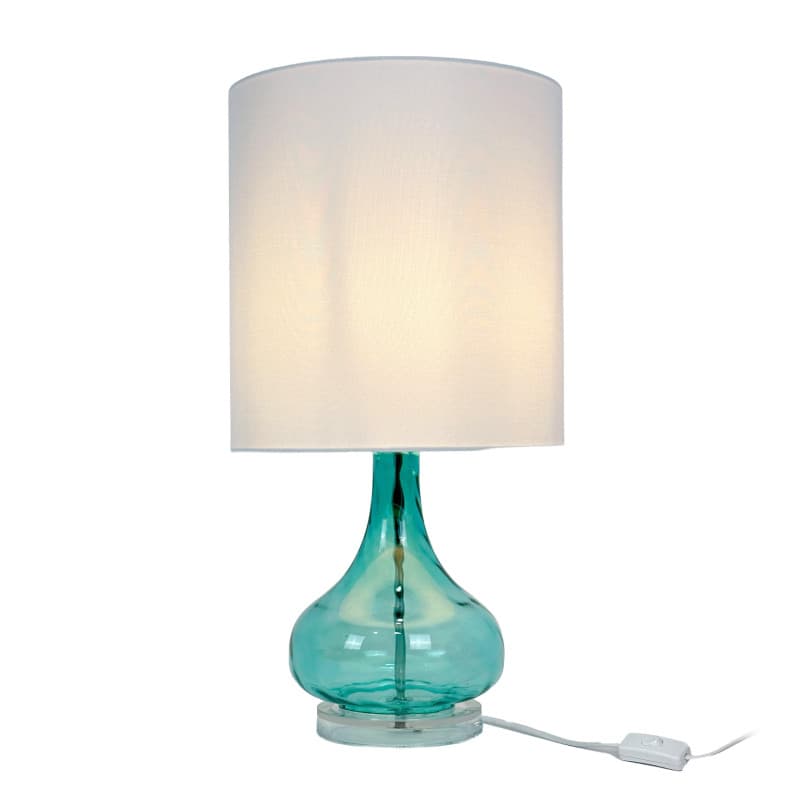 Lampe de Table Relaxdays en Verre et Lin - Éclairage Doux Blanc/Bleu