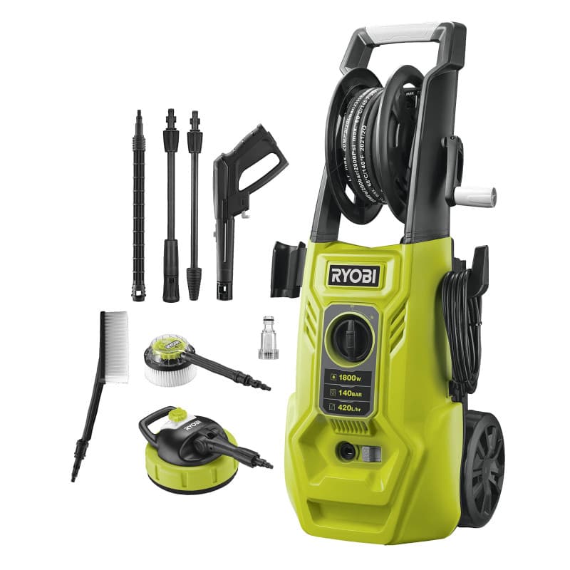 Nettoyeur Haute Pression RYOBI 1800 W avec Flexible de 6 m et Réservoir Intégré