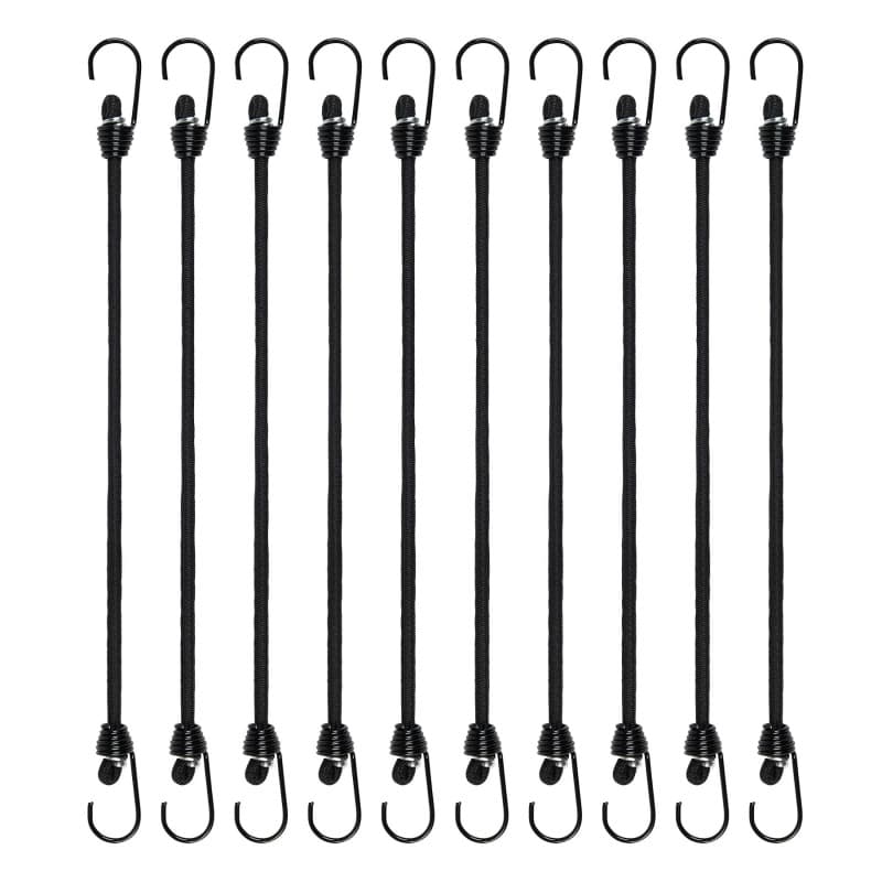 Lot de 10 Tendeurs Élastiques à Crochets Gecosac - 24 cm, Noir