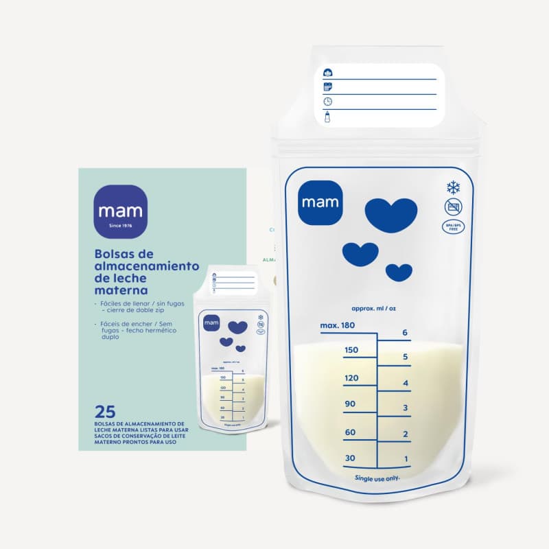 MAM Lot de 25 Sacs de Rangement pour Lait Maternel - 180 ml, Pratiques et Étanches