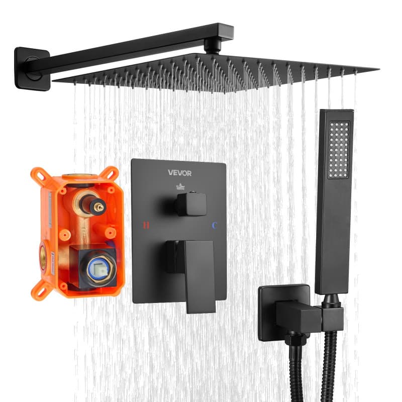 Ensemble de Douche Encastrable VEVOR avec Pommeau Carré 30,5 cm - Noir Mat