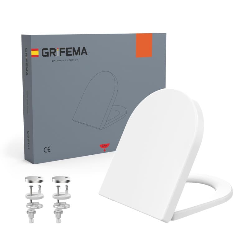 Abattant WC GRIFEMA Premium D-Shape - Douce Fermeture, Antimicrobien, Facile à Nettoyer