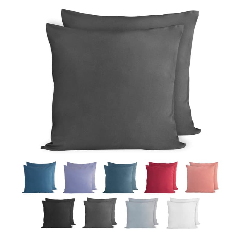 Lot de 2 Taies d'Oreiller en Coton Jersey - 60x60 cm - Anthracite