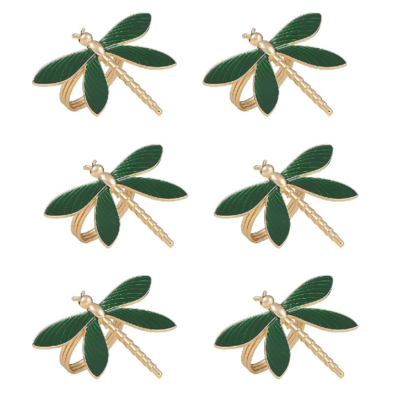 Set de 6 Ronds de Serviette Libellule en Métal pour Décoration de Table