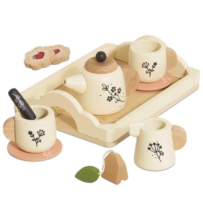 Set de Thé en Bois FSC avec Plateau - 12 Pièces pour Enfants 3+
